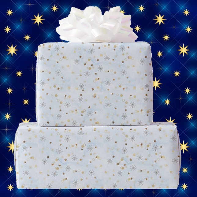 Papier Cadeau Blue Twinkling Stars Holiday Giftwrap (Créateur téléchargé)