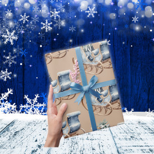 Papier Cadeau Blue Vintage Christmas Sleigh  