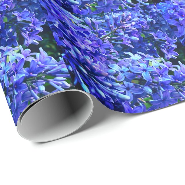 Papier Cadeau Blue violet lilas romantique bleu floral photo (Coin rond)
