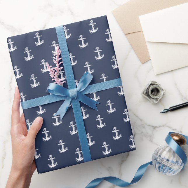 Papier Cadeau Blue Wave Ancre Wht/Navy ID836 (Cadeaux)