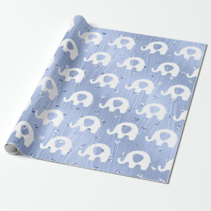 Papier Cadeau Blue White Elephant Baby shower Princess Boy