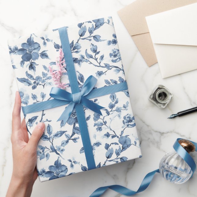 Papier Cadeau Blue White Floral Bridal Shower (Cadeaux)