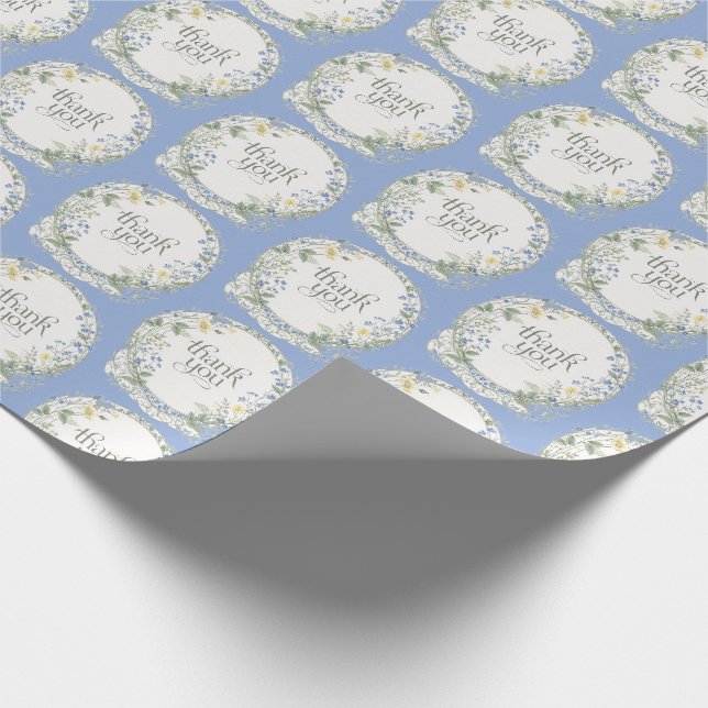 Papier Cadeau Blue Wildflower Wreath Elegant Botanical  (Coin)