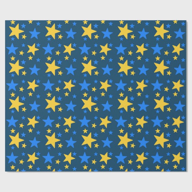 Papier Cadeau Blue & Yellow Star Pattern Gift Wrapping Paper (Plat)