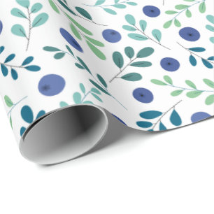 Papier Cadeau Blueberries à Motif Feuille vert