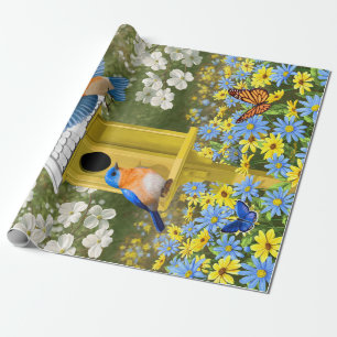 Papier Cadeau Bluebirds et Rond Birhouse
