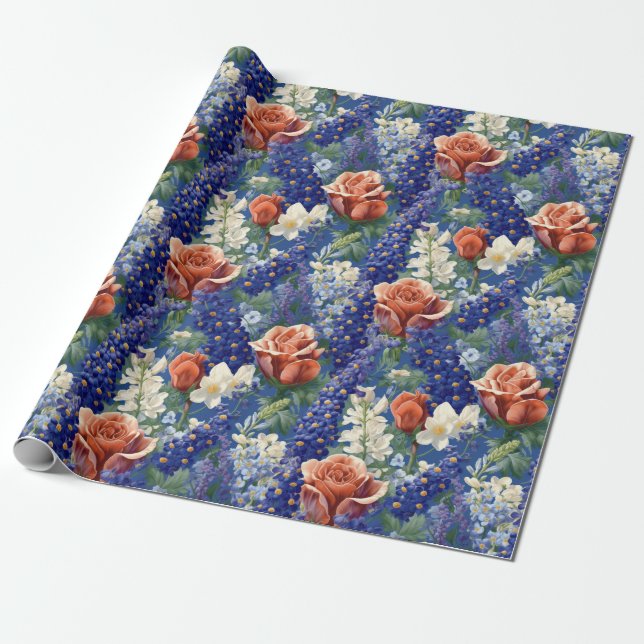 Papier Cadeau Bluebonnets et Motif Red Roses (Déroulé)