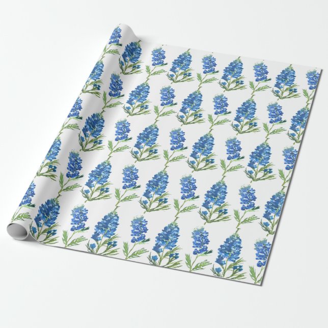 Papier Cadeau Bluebonnets Texas Blue Flowers Aquarelle (Déroulé)