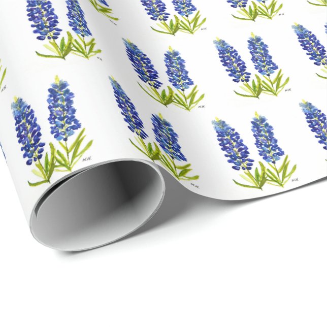 Papier Cadeau Bluebonnets Texas Flowers Fleur sauvage Aquarelle (Coin rond)