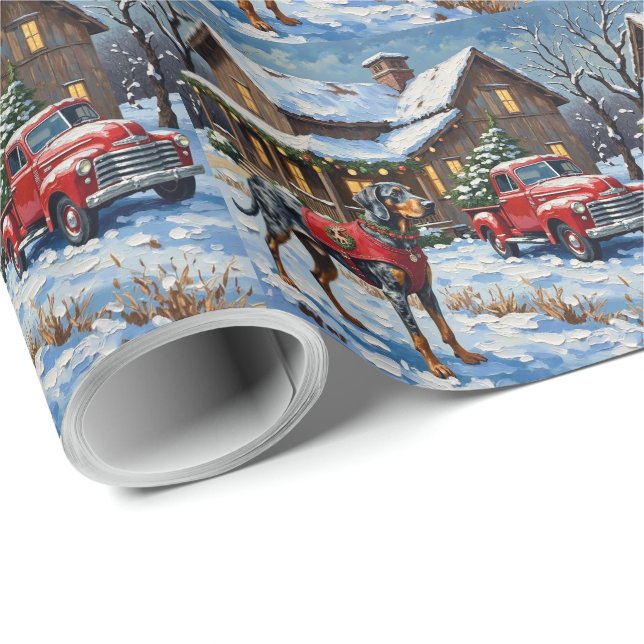 Papier Cadeau Bluetick Coonhound Christmas Farmhouse Holiday (Coin rond)