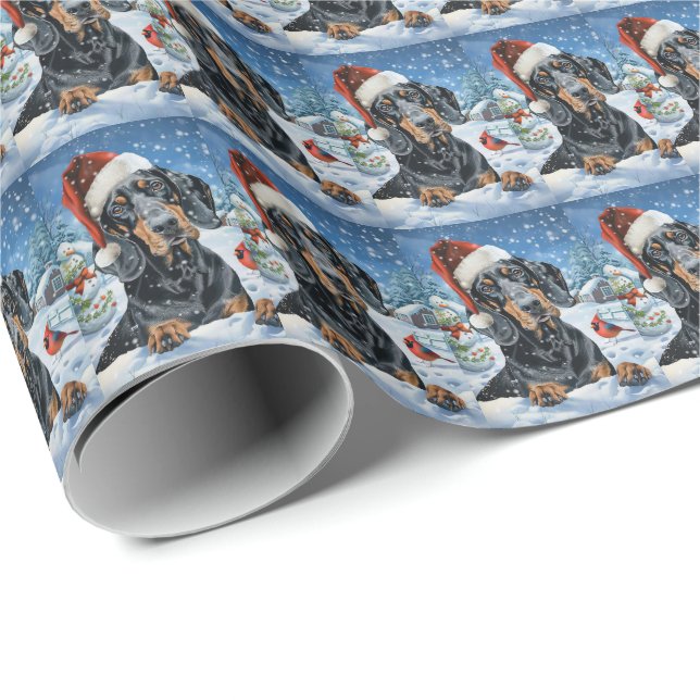 Papier Cadeau Bluetick Coonhound Dog Winter Wonderland Noël (Coin rond)