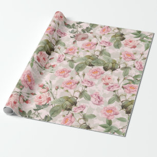 Papier Cadeau Blush Antique Redouté Rose Branch sur motif rose