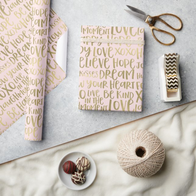 Papier Cadeau Blush Gold Inspiration Mots (Artisanat)