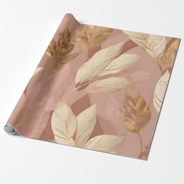 Papier Cadeau Blush Pink Gold Collection Feuille tendance Boho (Déroulé)