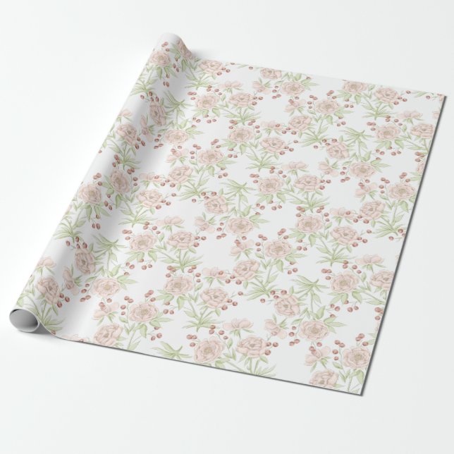 Papier Cadeau Blush Pink Roses Wedding (Déroulé)