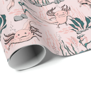 Papier Cadeau Blush rose et vert sous l'eau Axolotl Baby Girl