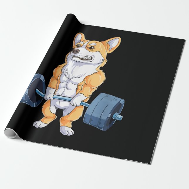 Papier Cadeau Bodybuilder Corgi de levage d'alimentation (Déroulé)