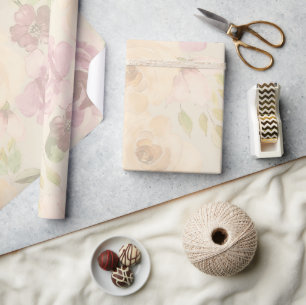 Papier Cadeau Bohême Blush Rose Aquarelle Mariage Floral
