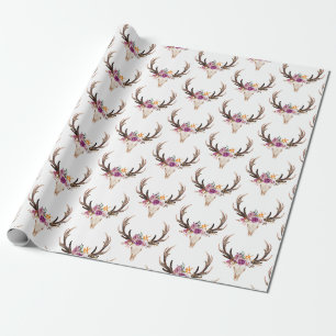 Papier Cadeau bohème, crâne taureau, bois, floral boho