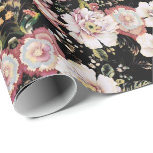 Papier Cadeau bohème france chic noir floral
