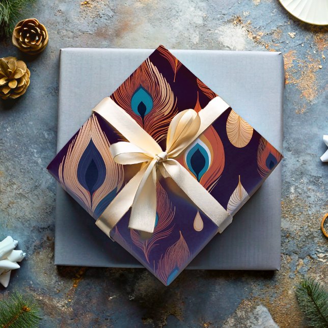 Papier Cadeau Bohème Peacock Dons de plume pour les amoureux de  (Bohemian Peacock Feather Gifts for Nature Lovers Wrapping Paper)