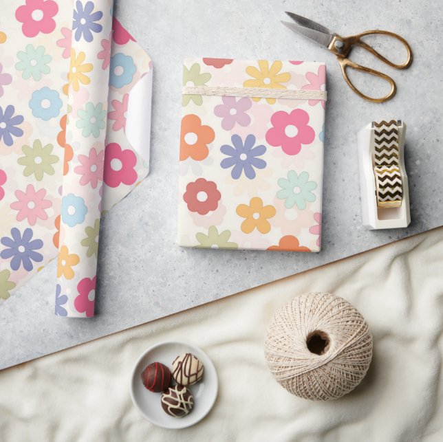 Papier Cadeau Boho 70's Retro Daisy Flowers (Artisanat)