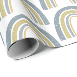 Papier Cadeau Boho Arc-en-ciel Bleu Baby shower blanc Papier d'e