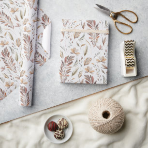Papier Cadeau Boho automne feuillage rouille verte