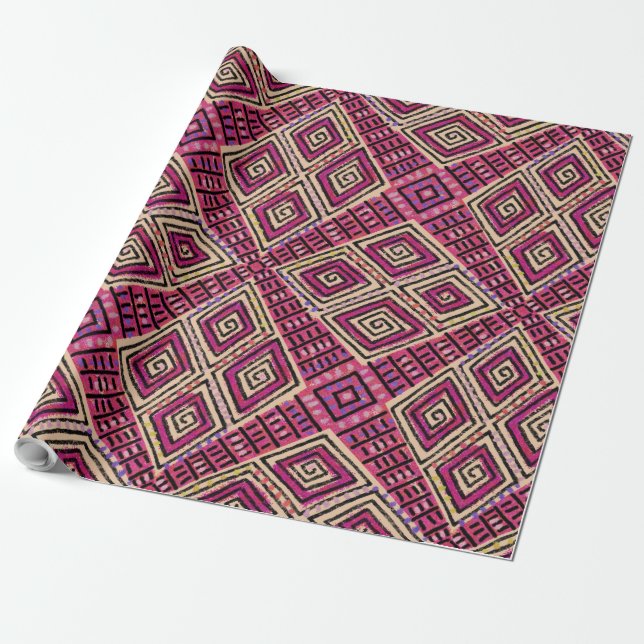 Papier Cadeau Boho Beauté Earthy Pink Boud Tissu Style (Déroulé)