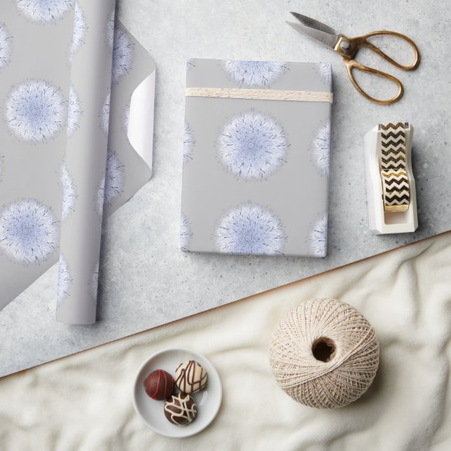 Papier Cadeau Boho bleu blanc Dandelion Fleur sauvage Mauvaise h (Artisanat)