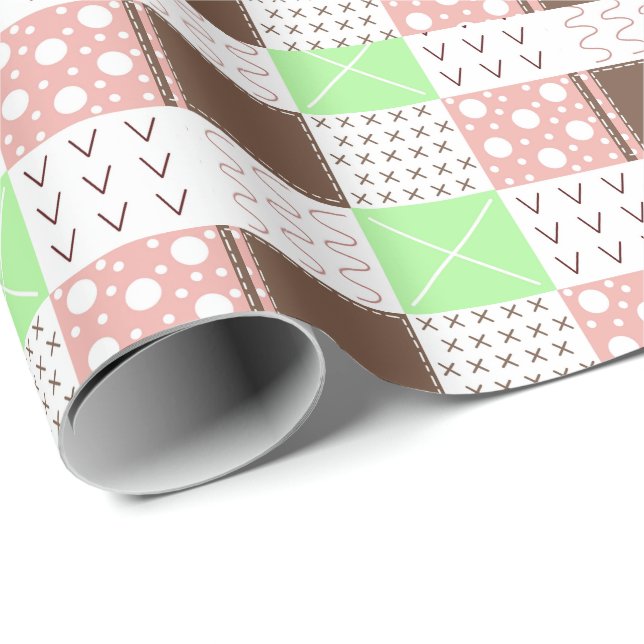 Papier Cadeau Boho Brown, Bourgogne, vert et mauve Whimsical (Coin rond)