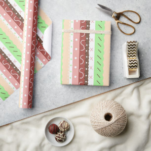 Papier Cadeau Boho Brown, Bourgogne, vert et mauve Whimsical