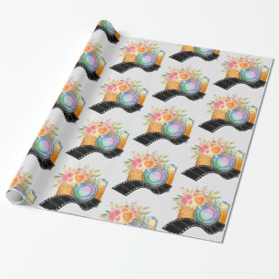 Papier Cadeau Boho Camera & Florals Motif aquarelle