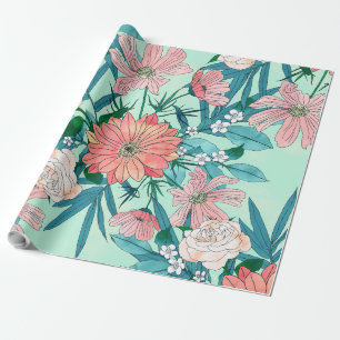 Papier Cadeau Boho chic fleurs de jardin de printemps illustrati