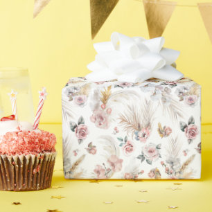 Papier Cadeau Boho Chic Pampas Papier d'enveloppement en laiton