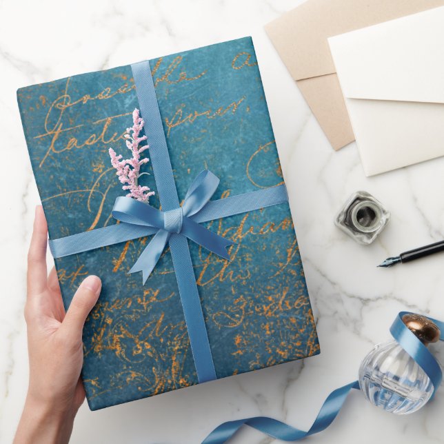 Papier Cadeau Boho Copper Blue Script Grunge (Cadeaux)