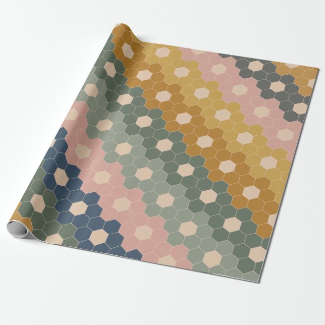 Papier Cadeau Boho élégant Motif géométrique Bleu Vert Bleu (Déroulé)