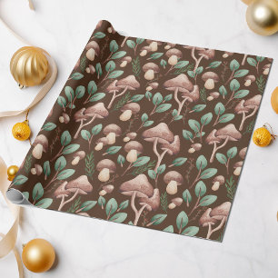 Papier Cadeau Boho Eucalyptus Forêt Champignons Brown foncé