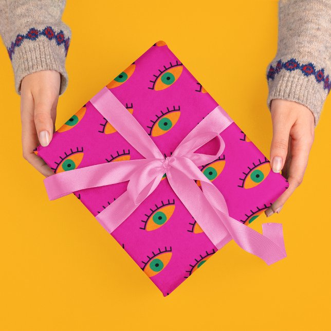 Papier Cadeau BOHO Evil Eye Motif Funky Fuchsia Fun (Créateur téléchargé)
