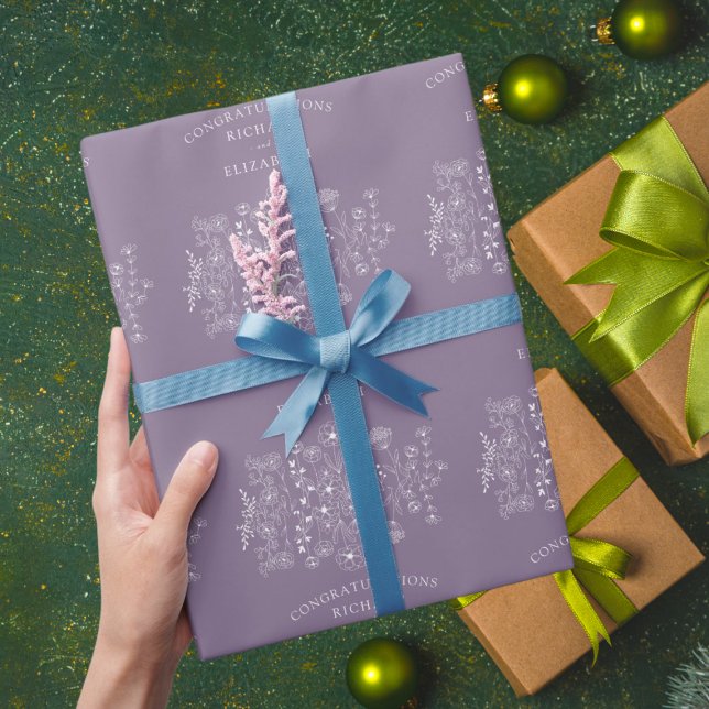 Papier Cadeau Boho Fleur sauvage moderne Mariage aquarelle (Créateur téléchargé)