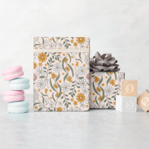 Papier Cadeau Boho Floral Tons Terre Botanique Enterrement de Vi