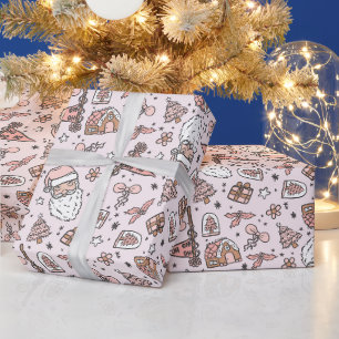 Papier Cadeau Boho Girly Pink Père Noël Doodles de Noël