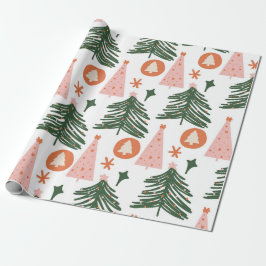 Papier Cadeau Boho Green Rose Orange Arbres de Noël