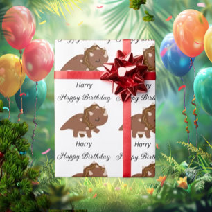 Papier Cadeau Boho Joyeux anniversaire Dinosaures personnalisés