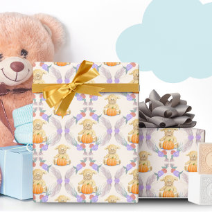 Papier Cadeau Boho Little Lamb Citrouille Baby shower aquarelle
