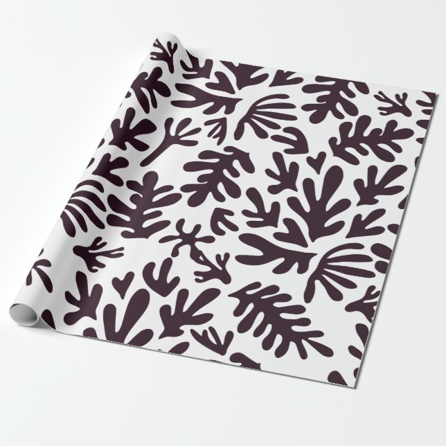 Papier Cadeau Boho Matisse Formes Botaniques Motif Noir Blanc (Déroulé)