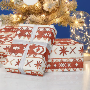 Papier Cadeau Boho Moderne Peint Abstrait Motif Noël