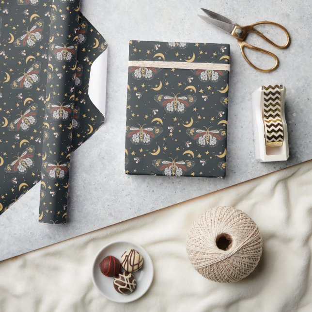 Papier Cadeau Boho Motif céleste gris charbon de bois (Artisanat)