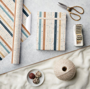 Papier Cadeau Boho neutre marine terrestre rouille pastel rayure