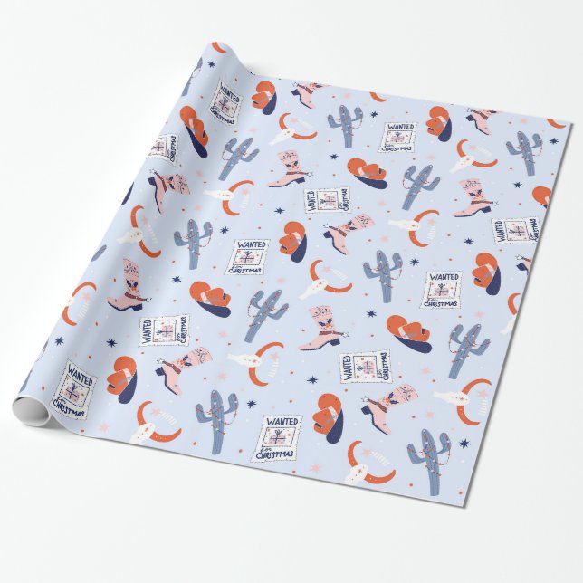 Papier Cadeau Boho Noël Occidental - Bleu (Déroulé)
